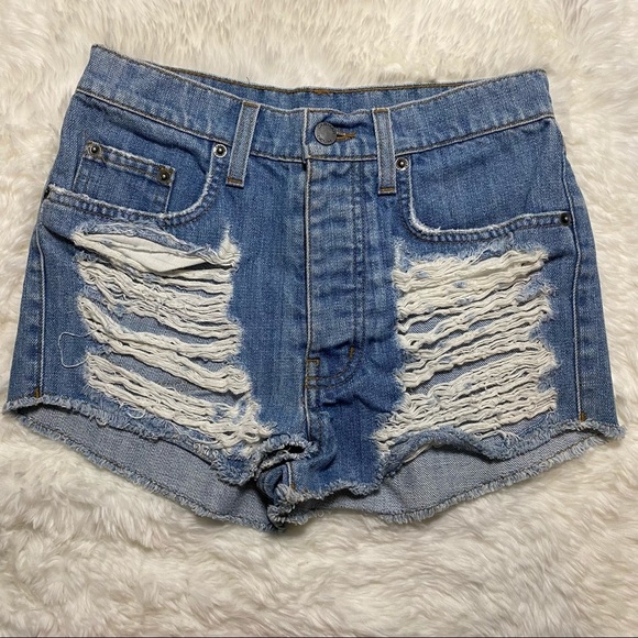 Carmar Distressed Denim Shorts Button Fly Size 25 - Picture 1 of 7